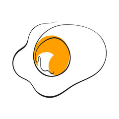 Fried egg on white background. Fried egg style line art. Hand drawn. Vector illustration