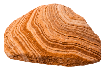 Piece of natural sandstone showing sedimentary layer patterns isolated with transparent background