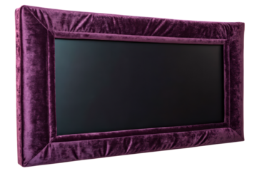 Luxurious home theater screen frame covered in purple velvet isolated with transparent background