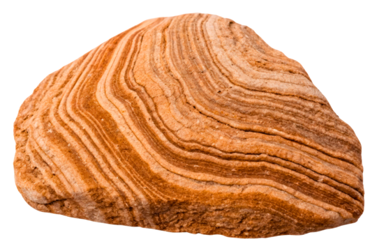 Piece of natural sandstone showing sedimentary layer patterns isolated with transparent background