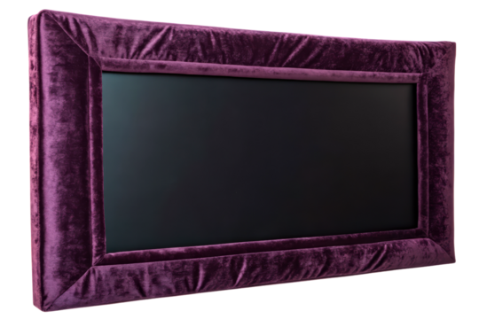 Luxurious home theater screen frame covered in purple velvet isolated with transparent background