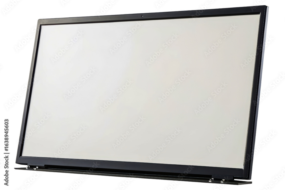 Poster black framed laptop screen component with blank white display isolated with transparent background