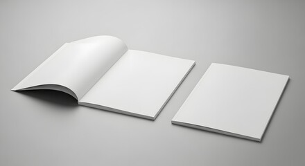 Blank Canvas: Open and Closed Booklets on Grey Background (AI Generated)