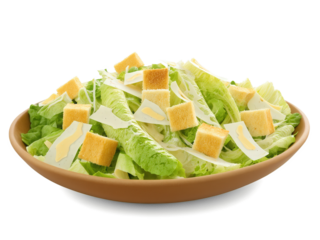 Caesar Salad Crisp romaine lettuce tossed in a creamy Caesar dressing, topped with crunchy croutons and shaved Parmesan cheese.