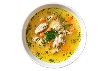 Delicious chicken noodle soup with fresh parsley isolated on transparent background