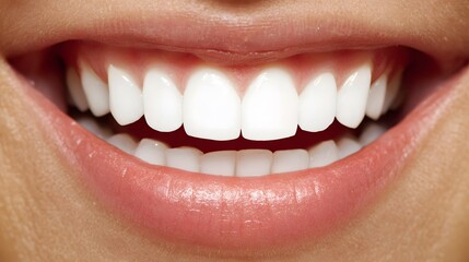 Fototapeta premium Close-up of a natural smile with perfect white teeth, highlighting dental health and confidence.