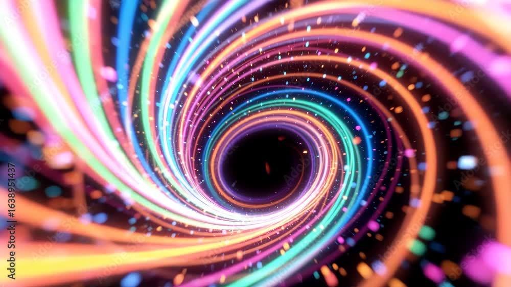 Poster illusion of the multiverse: a vibrant vortex of colorful light and particles, creating a sense of in
