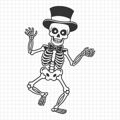 Dancing Skeleton in Top Hat and Bow Tie Illustration