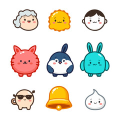 Fototapeta premium Kawaii Animal and Object Icons – Cute Cartoon Vector Collection