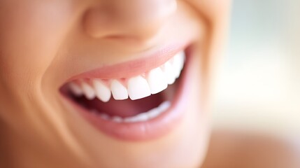 Obraz premium Close-up of a natural smile with perfect white teeth, highlighting dental health and confidence.