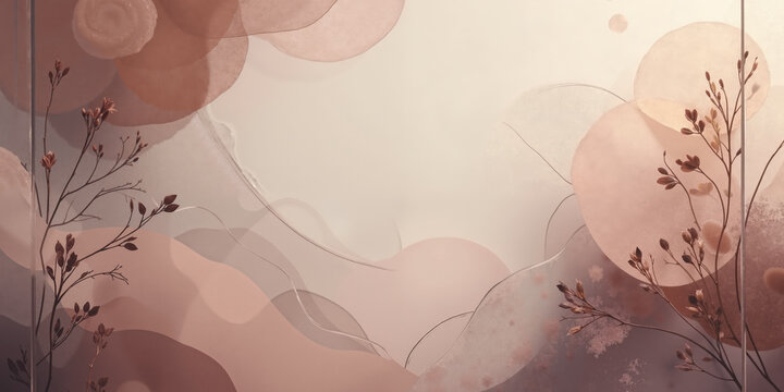 A chic abstract design in mocha, musse, with soft blush and pale gray accents creates a sophisticated and tranquil vibe.