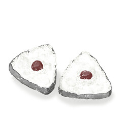 Watercolor Illustration of Plum Onigiri (Ume Onigiri)