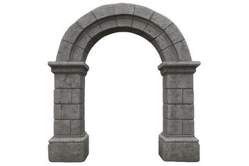 Stone archway standing against transparent backdrop, highlighting architectural details and historical design elements