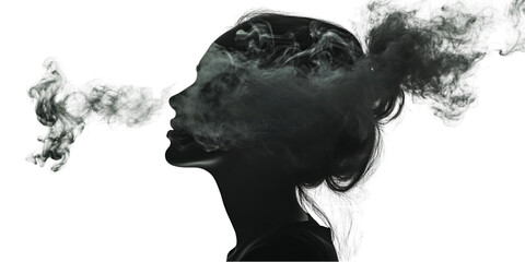 Fototapeta premium Woman Silhouette Dissolving into Gradient Particles on Transparent Background