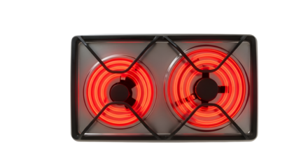 Electric Stove Top Heats Up with Red Coils on Transparent Background for Cooking Food