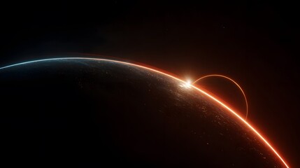 Mystical alignment of neon-lit planets across a dark void of space