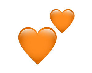 Two love orange glossy hearts icon, used for expressions of love is in air