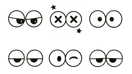 Cartoon Doodle Eyes Expressions Set in Black and White, transparent background
