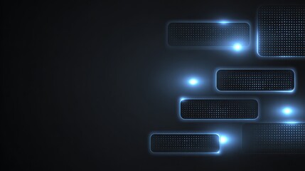 Naklejka premium Abstract dark background with rectangular shapes and blue light accents on the right side of frame