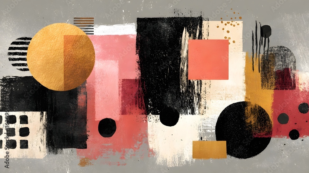 Poster a dynamic and visually striking abstract art piece featuring a bold composition of geometric shapes 