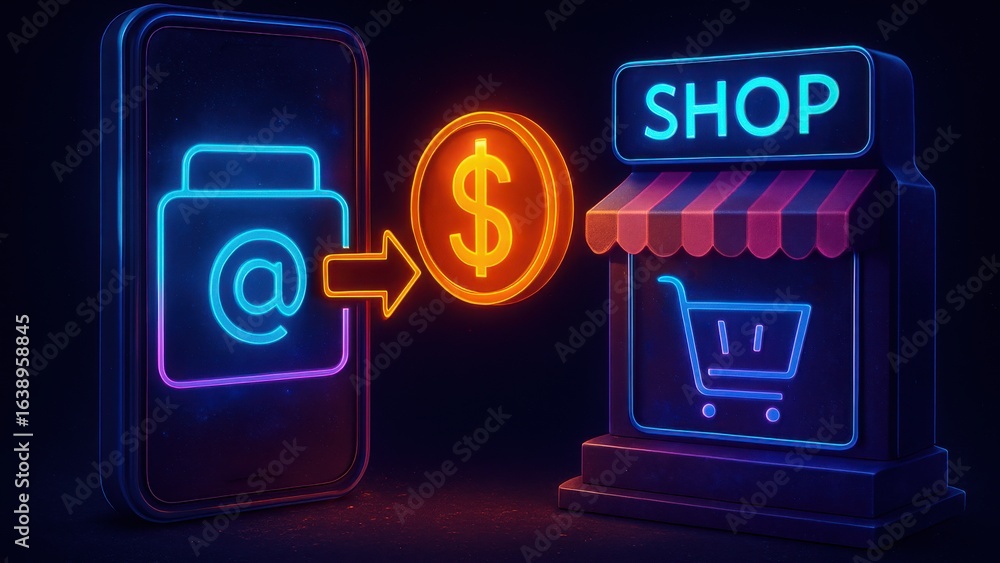 Poster e wallet integration concept. digital payment concept connecting mobile phone and online shop for se