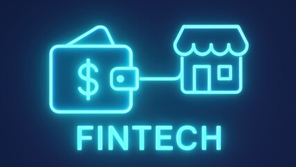 e wallet integration concept. Bright neon illustration of a wallet connected to a store, representing fintech concepts.