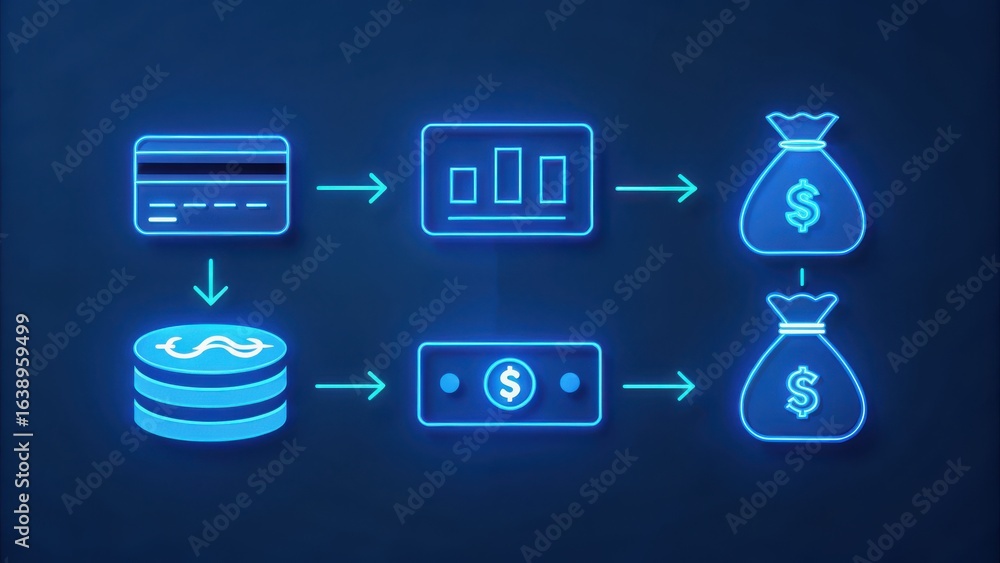 Poster e wallet integration concept. digital illustration depicting a financial workflow involving payment 