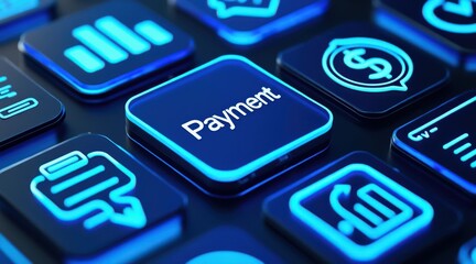 e wallet integration concept. Digital payment buttons displayed in a vibrant blue interface.