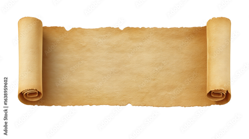 Poster isolated old parchment scroll on transparent background with curled edges