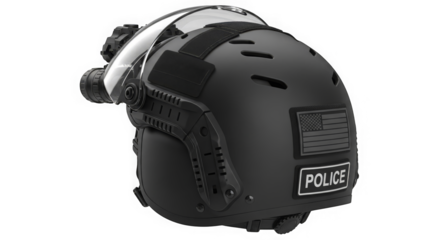 High-resolution image showcasing a tactical helmet, visor, and night vision.