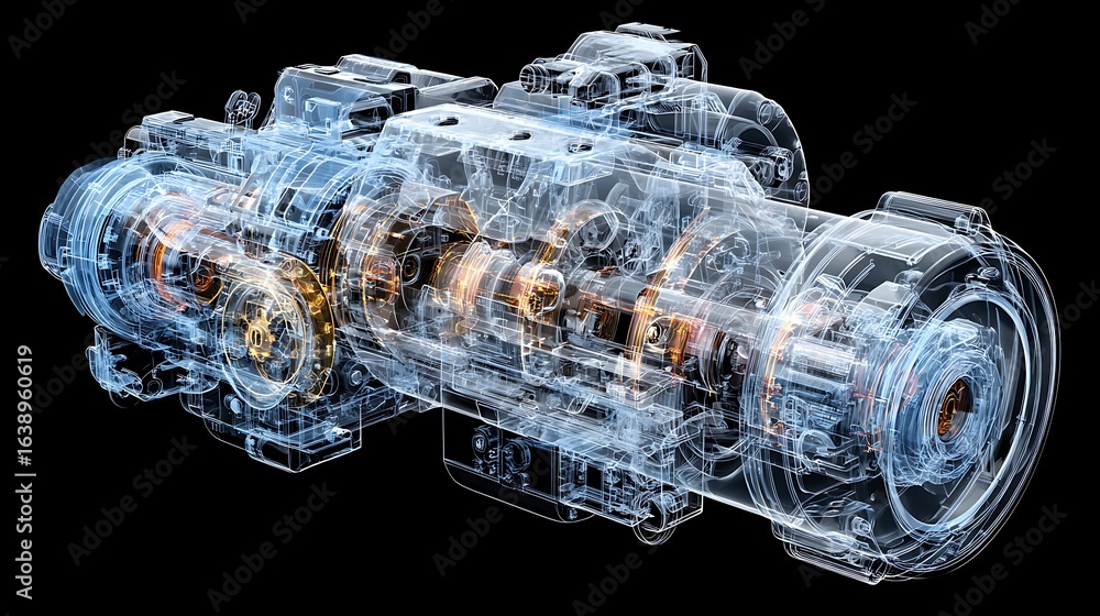 Poster analyzing x-ray view of complex mechanical engine structure