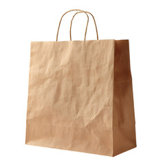 A simple brown paper shopping bag with rope handles isolated on black background