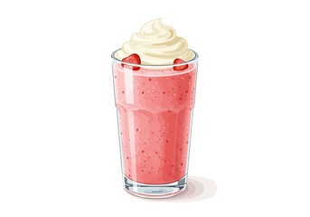 Delicious Strawberry Smoothie with Whipped Cream Topping in Glass.