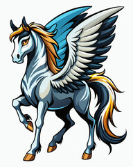 Fototapeta premium pegasus ,realistic , line bold black ,white background