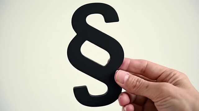 Hand Holding Black Paragraph Symbol Isolated on Beige Background Illustrating Legal and Regulatory Concepts with Neutral Tones