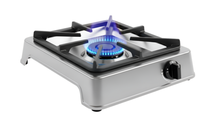 Gas Stove Burner Ignites with Blue Flame, Provides Heat for Cooking Food at Home
