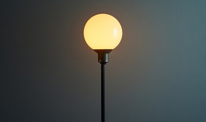 Changing an incandescent bulb to an LED lightbulb in a floor lamp with a black color base, set against a light gray background, Generative AI
