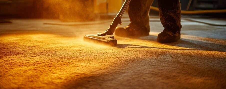 Person cleaning a carpet with a vacuum cleaner, demonstrating efficient cleaning techniques, Generative AI