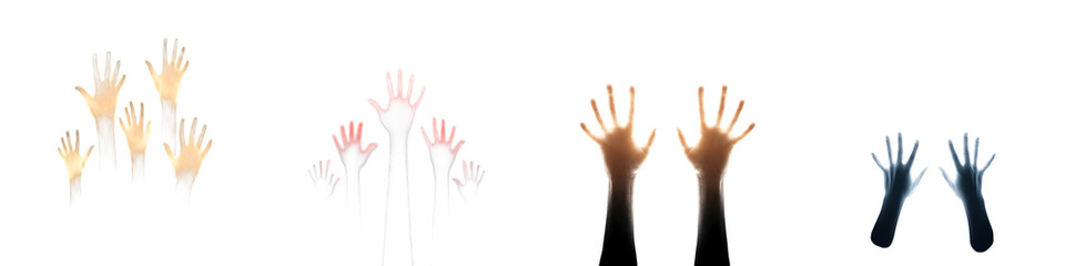 Fototapeta premium Abstract Hand Shadow Silhouettes on White Background