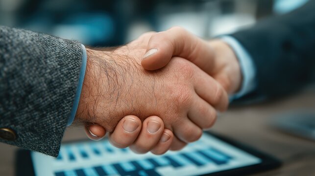 ビジネスの場で握手をする二人のプロフェッショナル | Close-up of a business handshake between two professionals