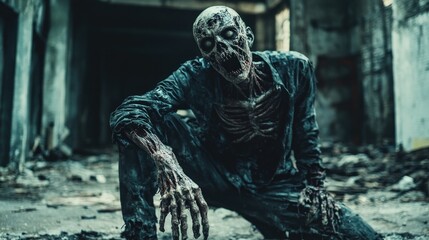 Creepy undead roaming the empty, foggy streets of a destroyed city.