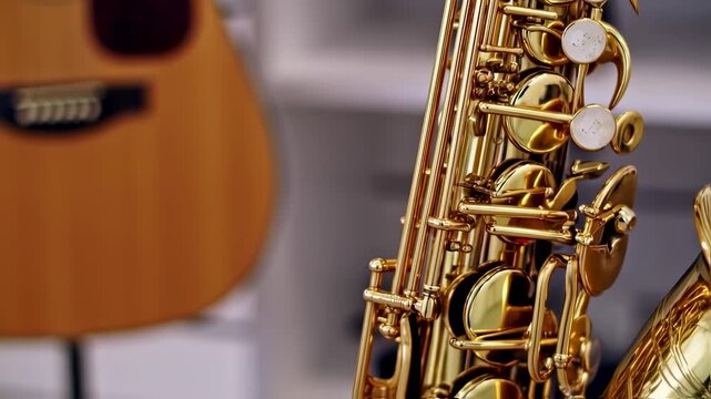 Golden Saxophone Detail, Musical Instrument Close-up