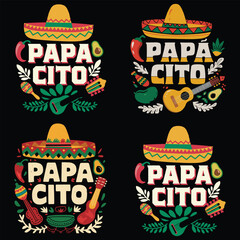 Papacito Family Cinco De Mayo Matchin Couple Mexican Dad Men T-Shirt