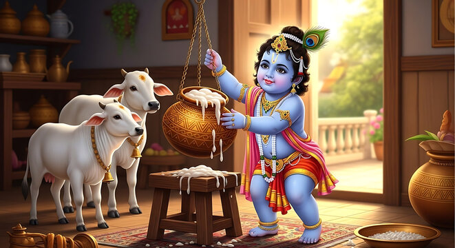 Baby Krishna Makhan Chor,Divine & Playful Wall Art ,Janmashtami