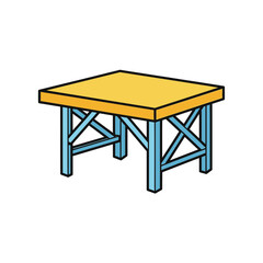 Fototapeta premium A simple wooden table with blue legs on a white background.