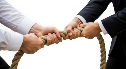 Ai generated image of two people in a tug of war competition, isolated on transparent background