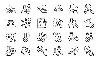 24 Science and Laboratory Line Icons DNA, Chemistry, Biology, Physics, Research, Experiment, and Medical Vector Icon Set for Scientists, Teachers, and STEM Projects