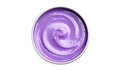Swirled Purple Hair Mask in Silver Container, Isolated on White Background