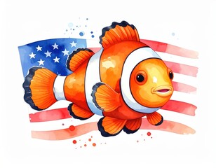 A cute cartoon clownfish. Adorable animated anemonefish drawing marine life childish ocean fauna comical.