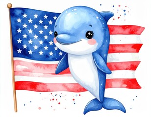 A cute cartoon dolphin. Adorable animated cetacean joyful marine mammal ocean fauna art childish illustration.